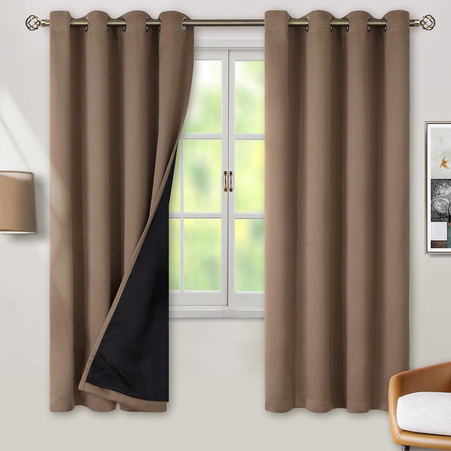 BGment Thermal Insulated 100% Blackout Curtains for Bedroom with Black Liner, Double Layer Full Room Darkening Noise Reducing Grommet Curta…
