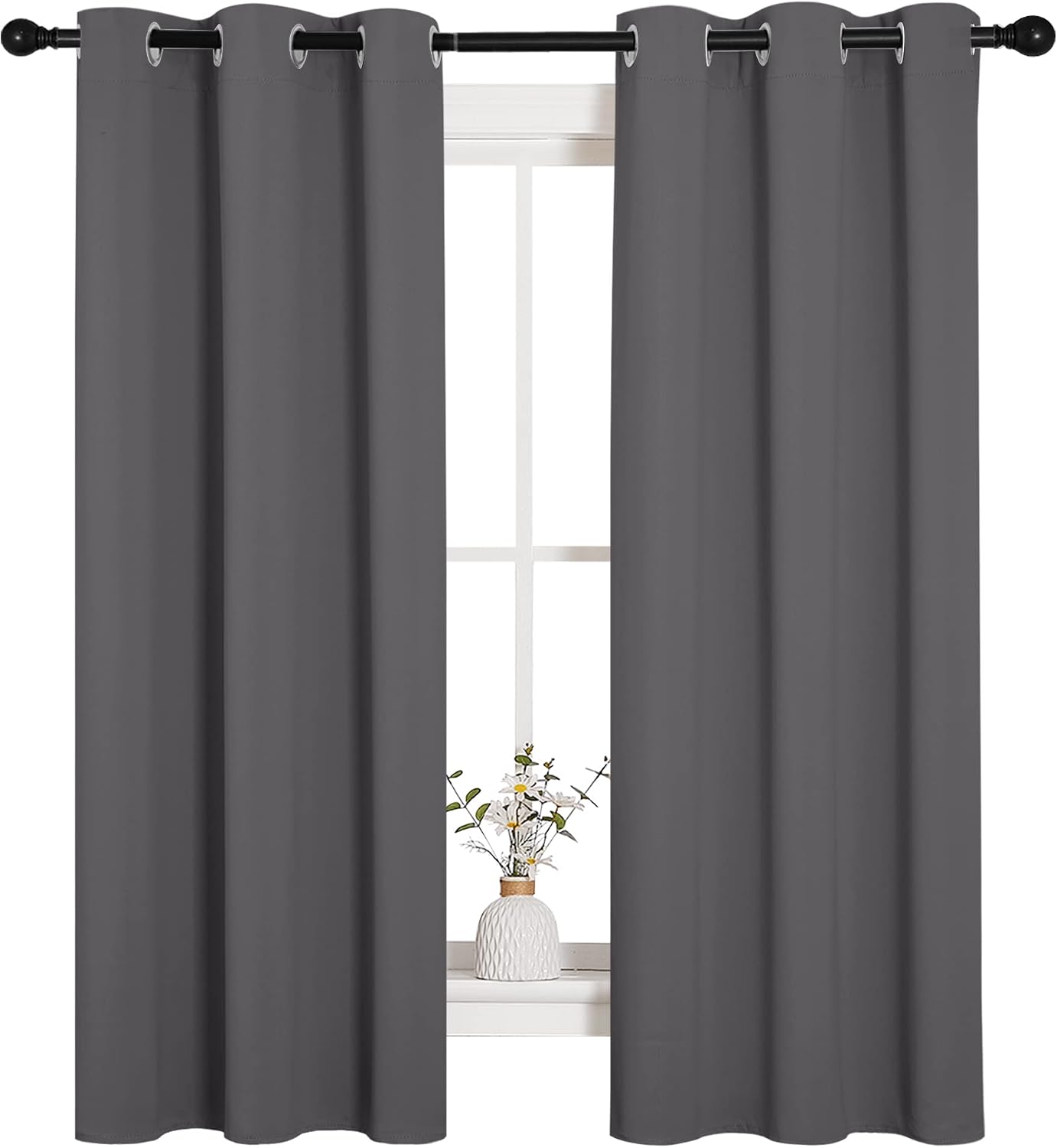 NICETOWN Grey Blackout Curtain Panels for Bedroom, Thermal Insulated Grommet Top Blackout Draperies and Drapes (2 Panels, W34 x L63…