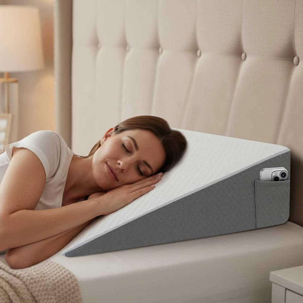 Bed Wedge Pillow for Sleeping & Resting, 8 inch Incline Pillow Wedge for Adults Seniors, Back Support and Leg Elevation, Cooling Memory…