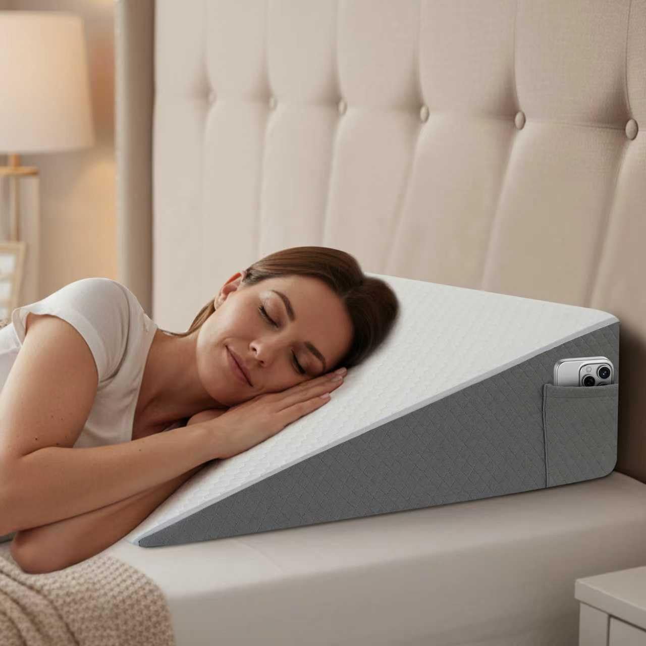 Bed Wedge Pillow for Sleeping & Resting, 8 inch Incline Pillow Wedge for Adults Seniors, Back Support and Leg Elevation, Cooling Memory…