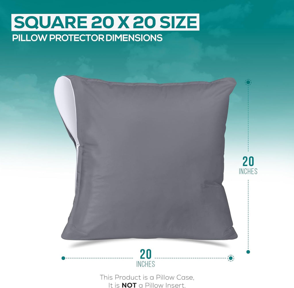 Utopiabedding Utopia Bedding Waterproof Throw Pillow Protectors (No Pillow Inserts) with Zipper 20 x 20 Inches (2 Pack, Grey), Outdoor Bed…