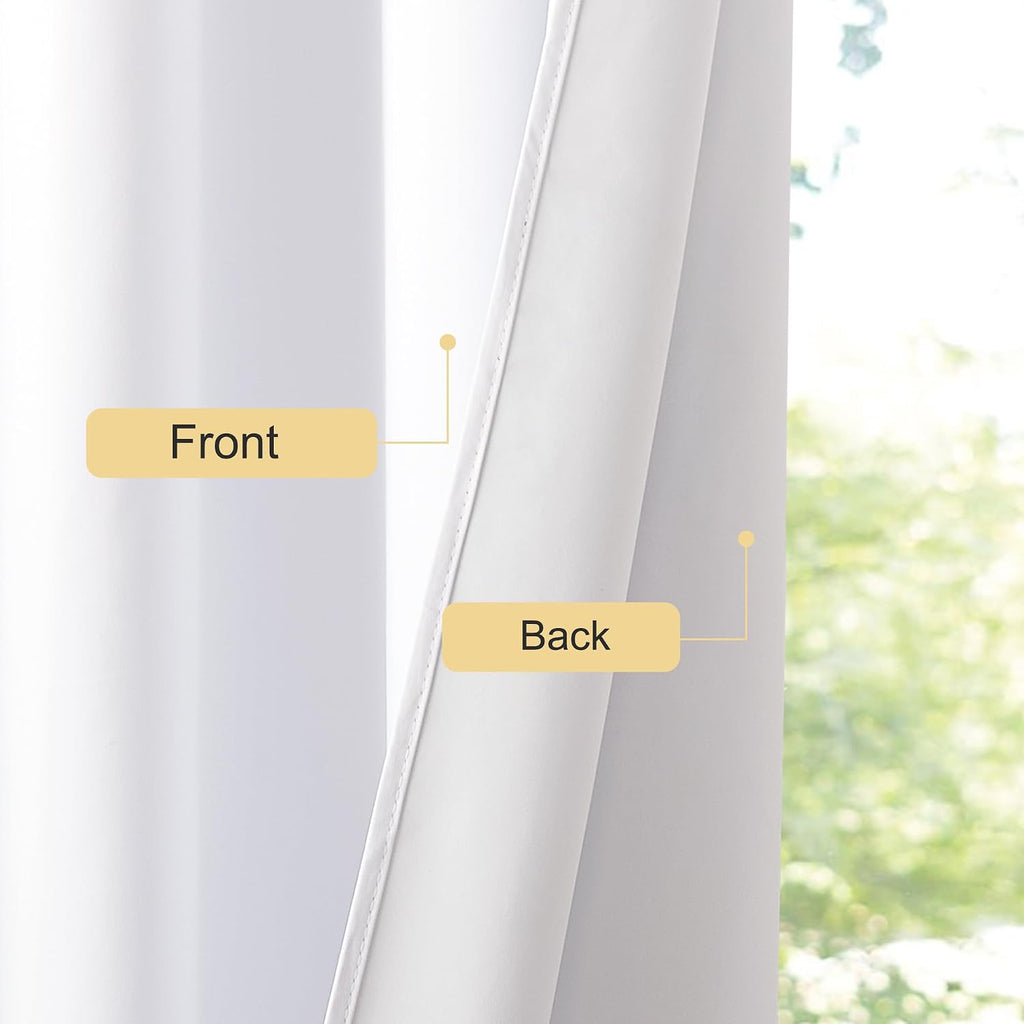 Nicetown 100% Blackout White Curtains 63 inch Length, Grommet Thermal Insulated Window Treatment Heat Reducing Drapes for Bedroom/Kids Room…
