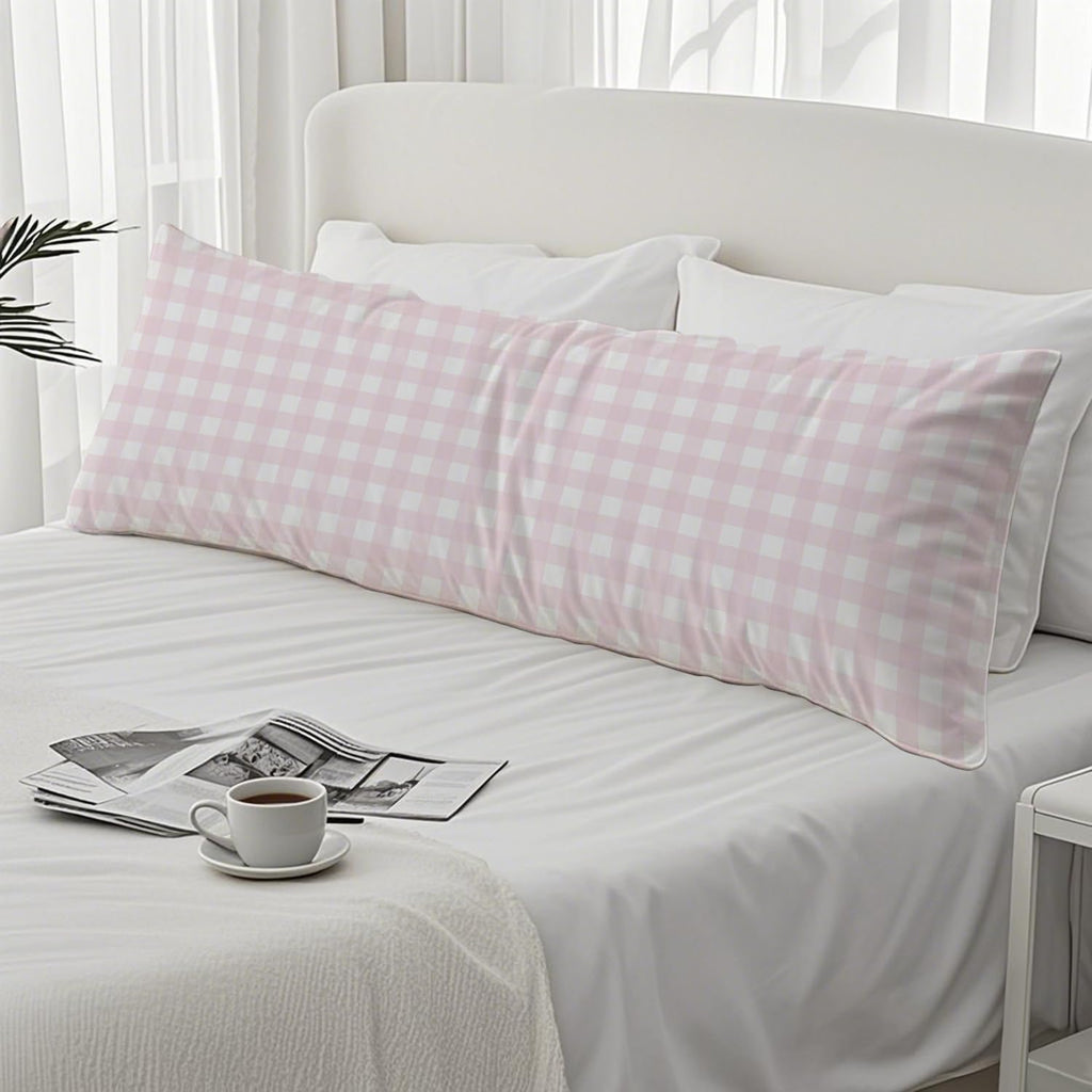 Pink Plaid Gingham 20x54 Body Pillow Cover, Preppy Room Dorm Decor, Girly Room Decor, Pink and White Checkered Decorative Long Body…