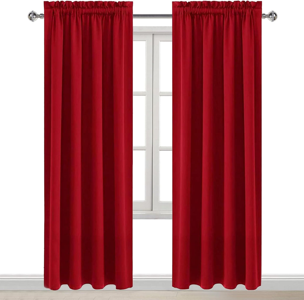 Dwcn Christmas Blackout Curtains for Bedroom – Thermal Insulated Energy Saving Drapes for Living Room, Red, W 38 x L 84 Inch, Set of 2 Rod…