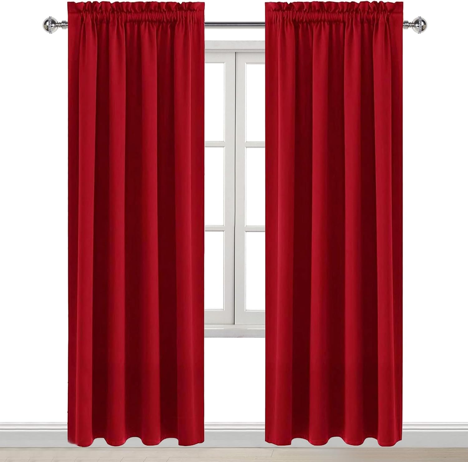 Dwcn Christmas Blackout Curtains for Bedroom – Thermal Insulated Energy Saving Drapes for Living Room, Red, W 38 x L 84 Inch, Set of 2 Rod…
