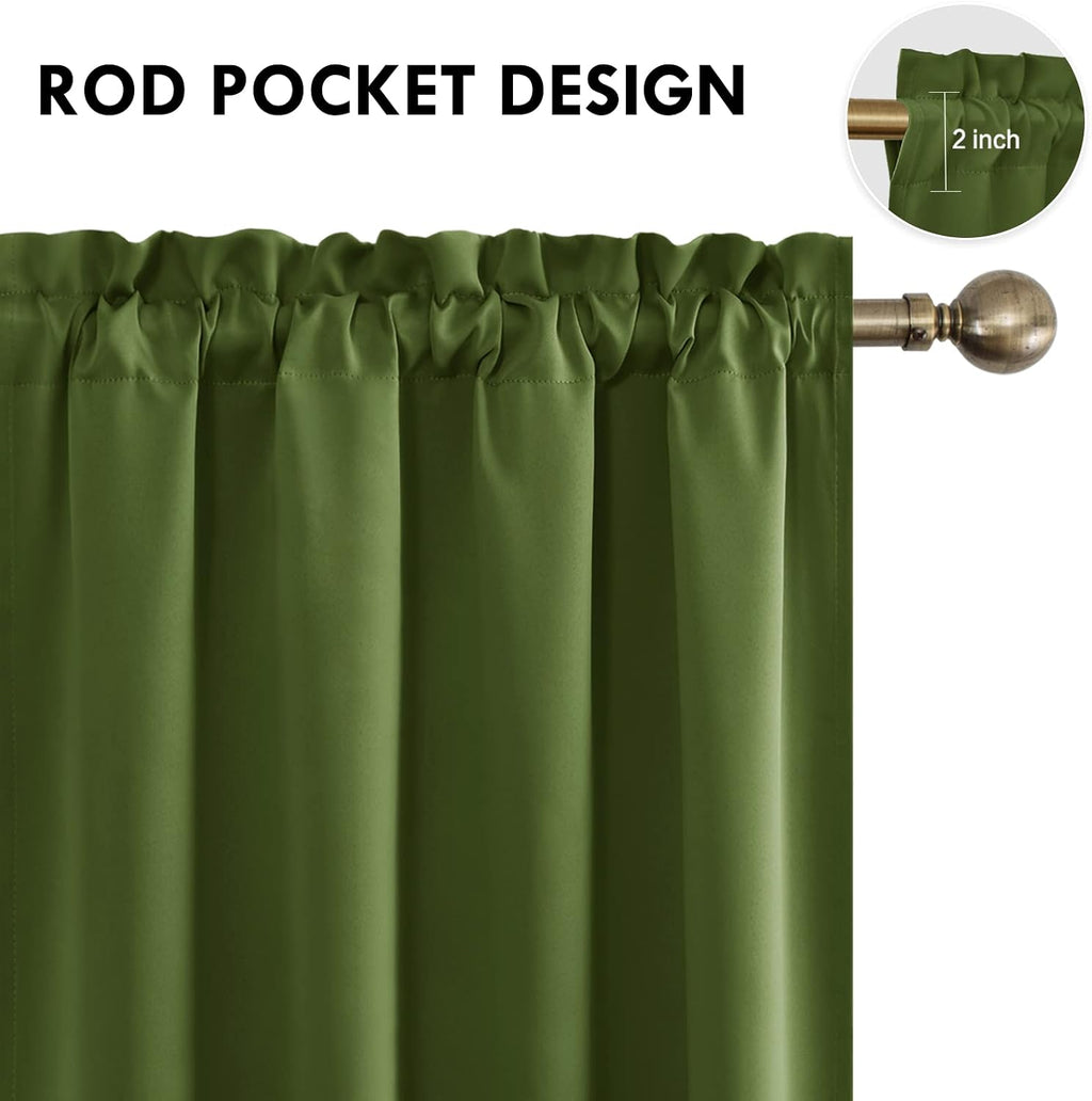 Dwcn Olive Green Room Darkening Blackout Curtains - Thermal Insulated Privacy Energy Saving Window Curtain Drapes 52 x 54 inch Length, Set…