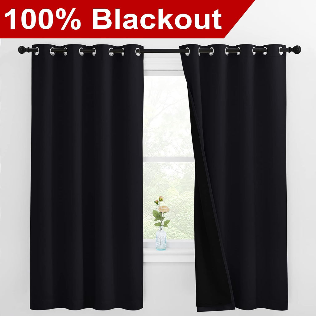 Nicetown 100% Blackout Curtains with Black Liners, Thermal Insulated Full Blackout 2-Layer Lined Drapes, Energy Efficiency Window Draperies…