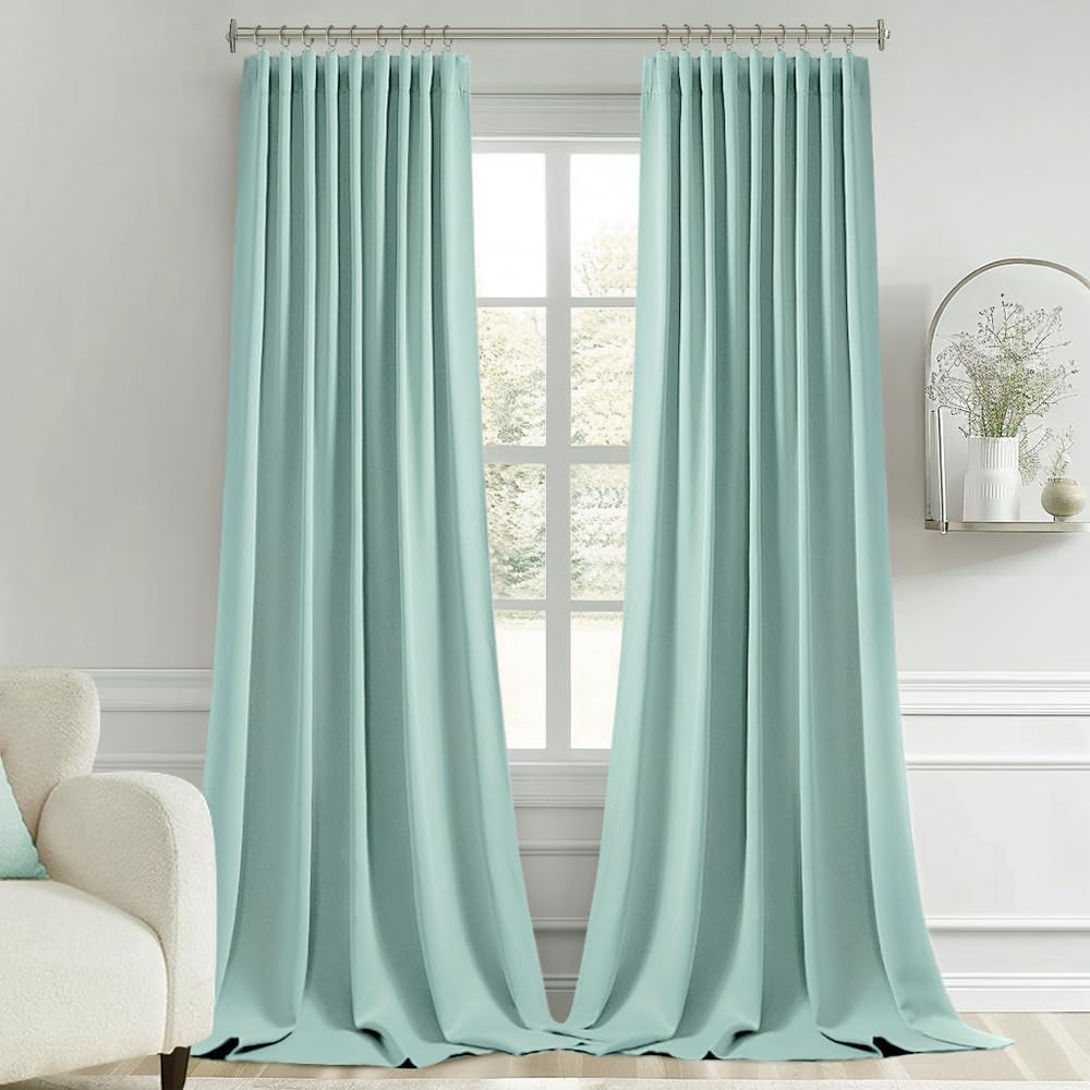 Miulee Aqua Back Tab Blackout Curtains 108 Inch Long 2 Panels Set for Bedroom, Rod Pocket/Pinch Pleat Extra Long Thermal Insulated Living R…