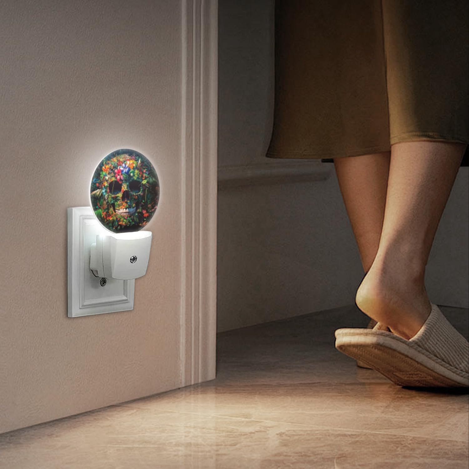 LED Night Lights Lamp with Dusk to Dawn Sensor, Exquisite Tropical - Flowered Skeleton Night Light Plug Into Wall for Kids Room, Bedroom…