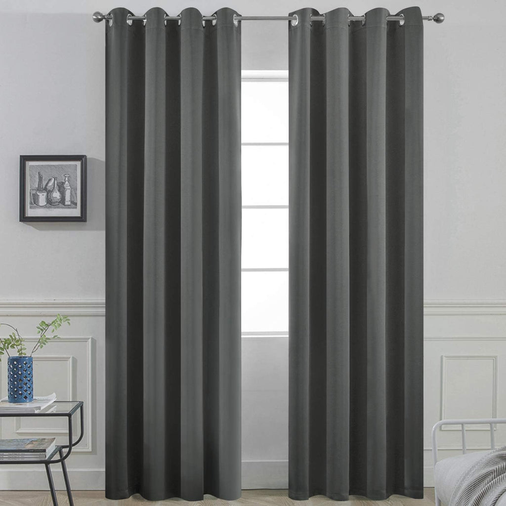 Yakamok Room Darkening Dark Grey Blackout Curtains 84 Inches Long Light Blocking Thermal Insulated Solid Grommet Window Treatment Drapes…