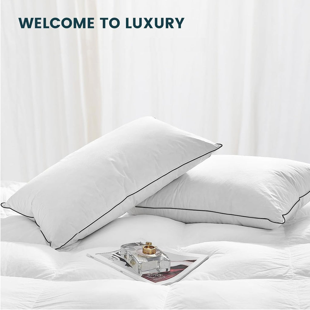 Down Pillows Queen Size Set of 2, Luxury Hotel Collection Fluffy Support Surround Bed Pillows for Sleeping, Cotton Cover, Supportive Down…