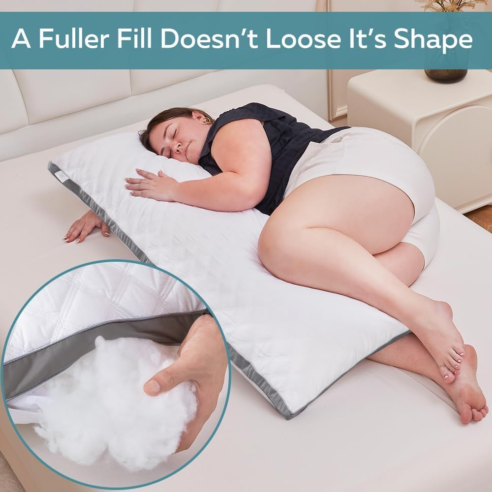 Oubonun Premium Adjustable Loft Quilted Body Pillows - Firm and Fluffy - Quality Plush - Down Alternative - Head Support Pillow - 21"x54"