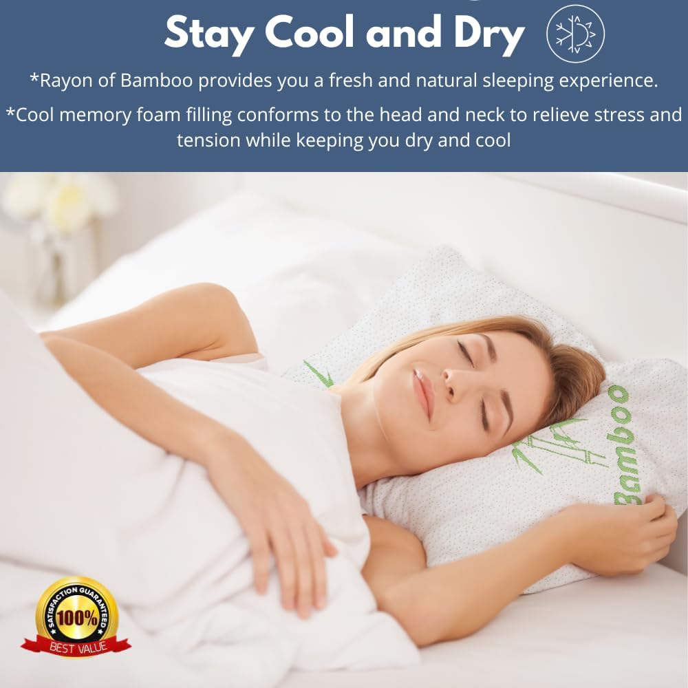 Rayon Derived from Bamboo Pillows Standard Size - [Adjustable] Shredded Memory Foam for Sleeping - Cooling & Breathable Pillowcase with…