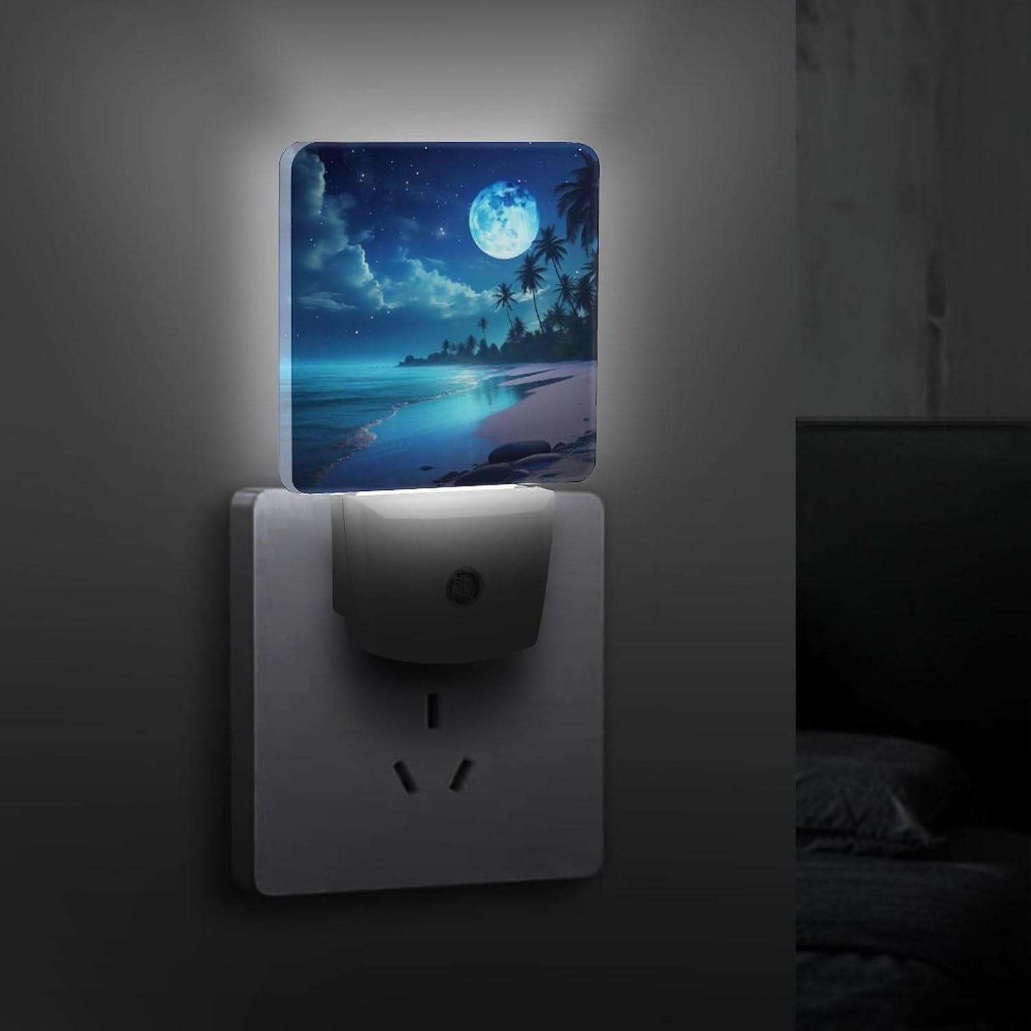 YKJAHSD Moon Beach Night Light, Plug into Wall Decor Nightlights for Bedroom, Bathroom, Hallway, Kitchen, with Dusk to Dawn Light Au…