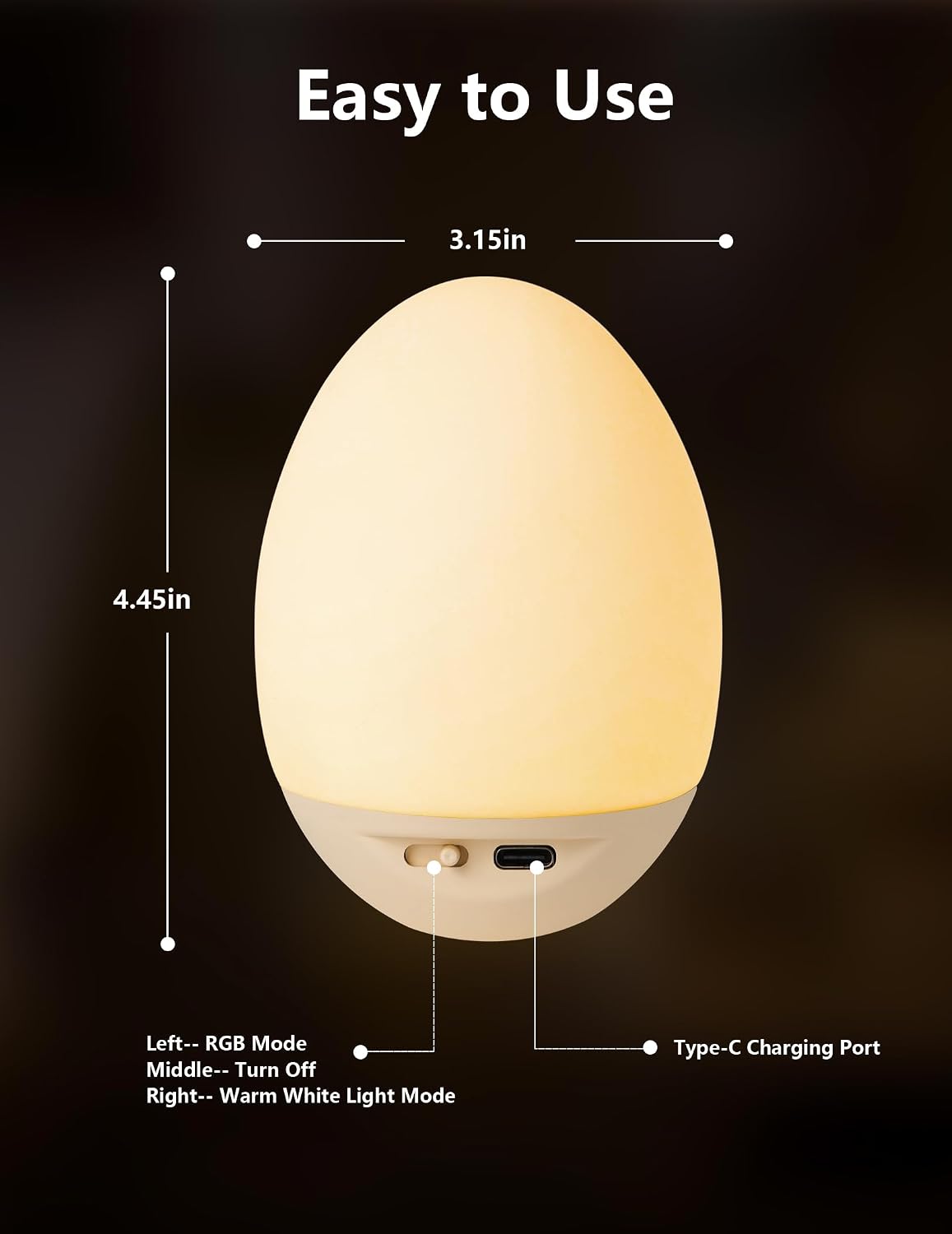 Nickluc Egg Night Light for Nursery: Baby Night Lights Tap Lamp Stepless Dimming with Warm White and 7 RGB Colors Rechargeable Portable for…