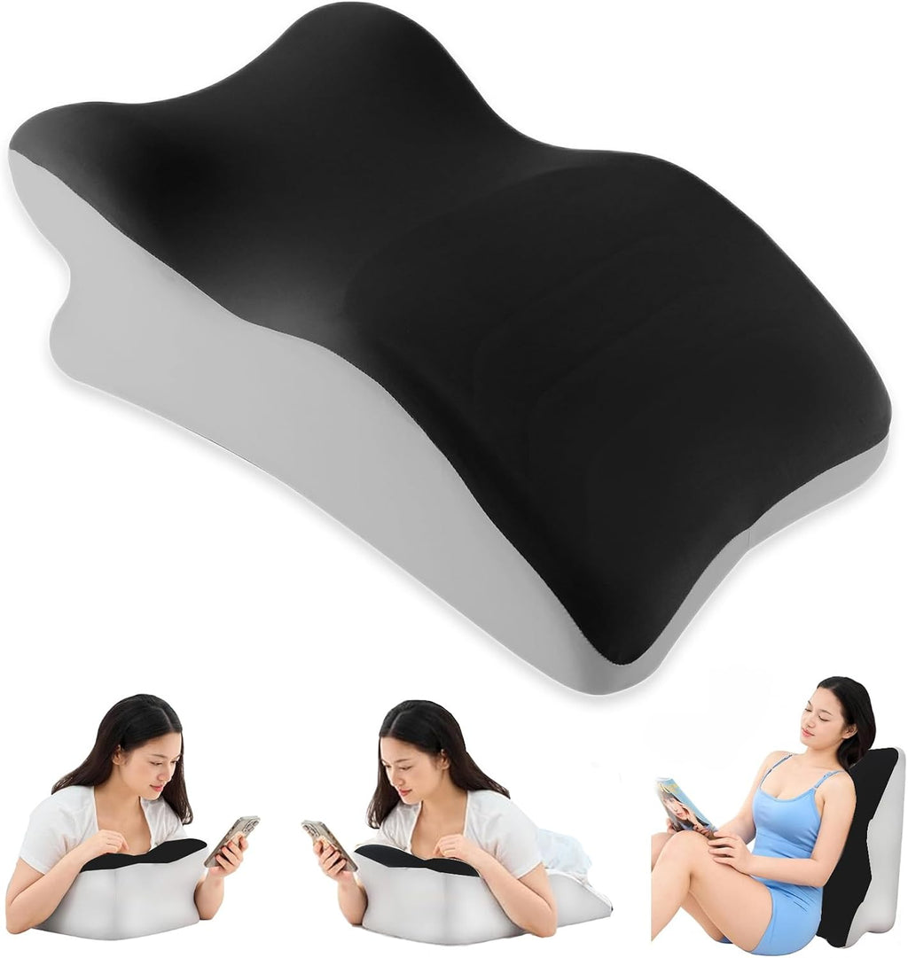 YouBath Reading Prone, Ergonomic Back Support Pillow for Bed Sitting Up Prone Pillow Face Down Sleep, Resting, Relaxing Back, Black Black