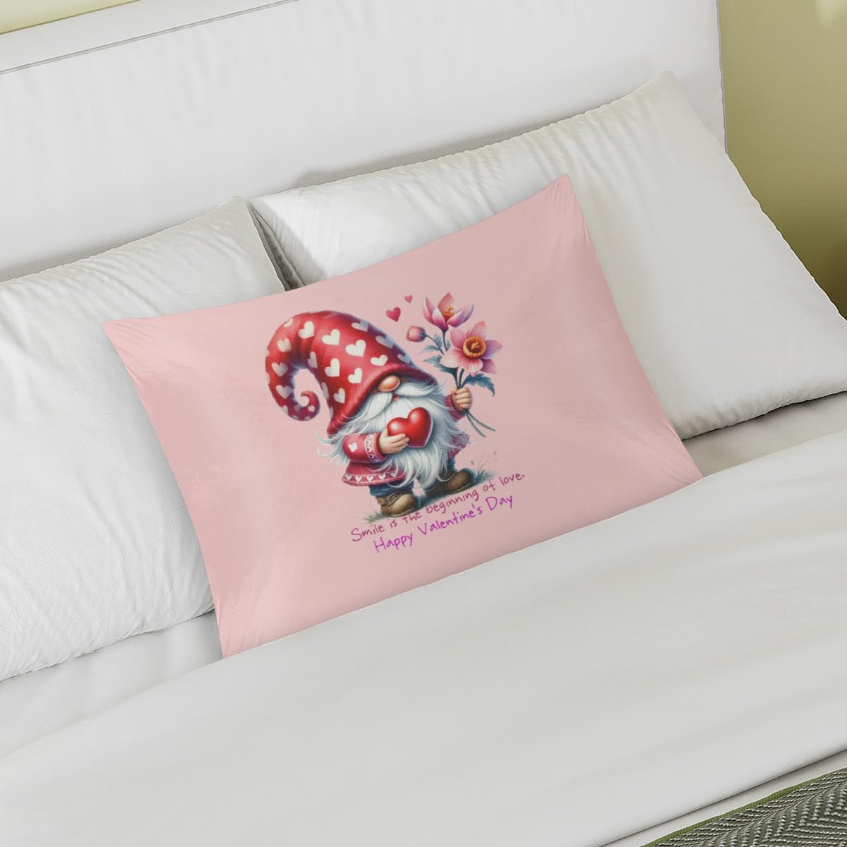 Valentine Pink Rose Gnomes Satin Pillowcase for Hair and Skin Soft Silk Pillow Case with Envelope Closure Cooling Pillow Cases Slip…