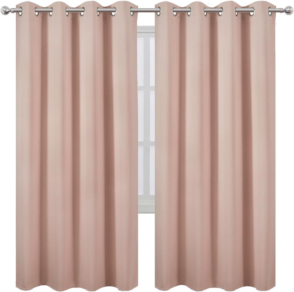Lemomo Blackout Curtains 66 x 72 Inch Long Blush Curtains Set of 2 Panels Room Darkening Curtains for Bedroom and Living Room 72 Inch silver