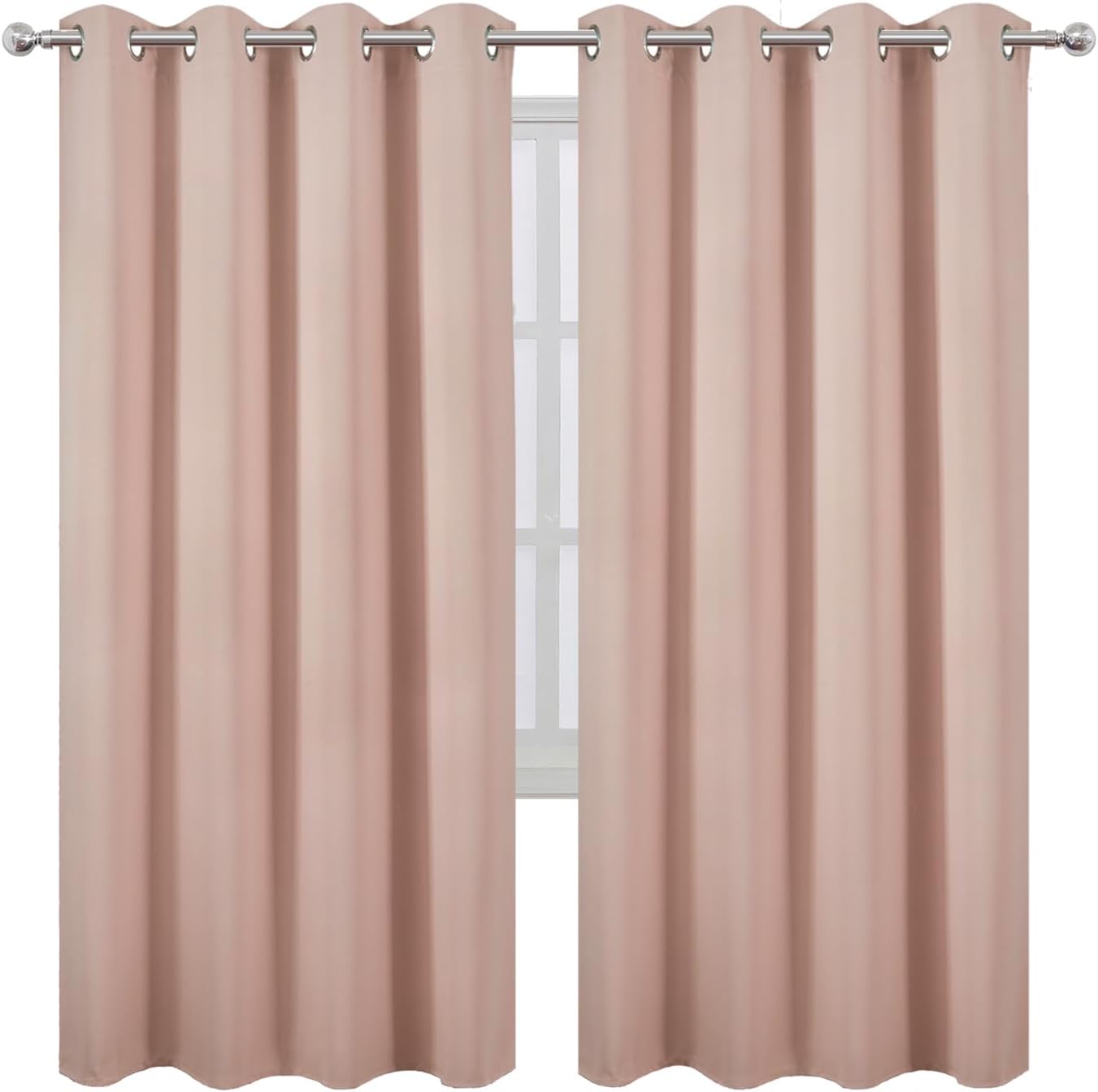 Lemomo Blackout Curtains 66 x 72 Inch Long Blush Curtains Set of 2 Panels Room Darkening Curtains for Bedroom and Living Room 72 Inch silver