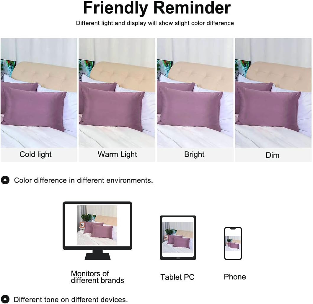 uxcell King Satin Pillowcase with Zipper, Super Soft and Luxury, Silky Pillow Cases Covers Set of 2, 21"x37", Mauve