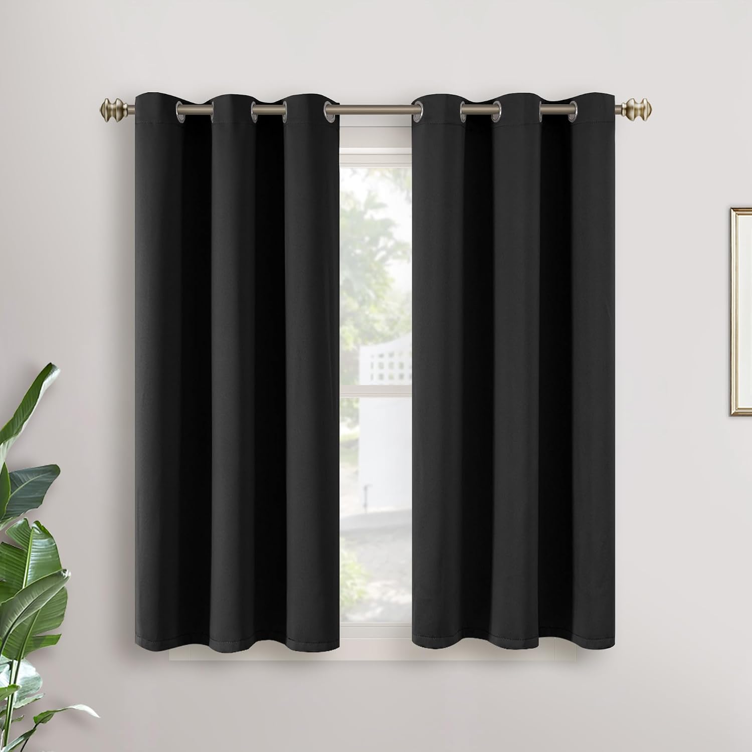 YoungsTex Small Blackout Curtains 45 Inches Long for Kitchen Short Window - Black Thermal Insulated Drapes with Grommet Darkening Privacy f…