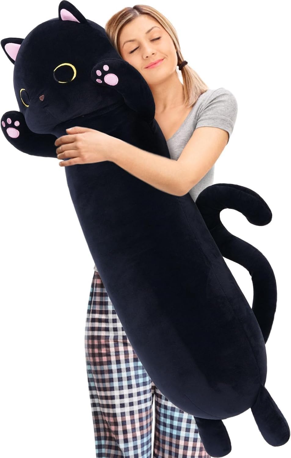 MaoGoLan Long Cat Body Pillow for Kids, 44'' Big Kitten Plush for Adults, Big Black Cat Stuffed Animal for Girl, Large Kitten Plush Throw…