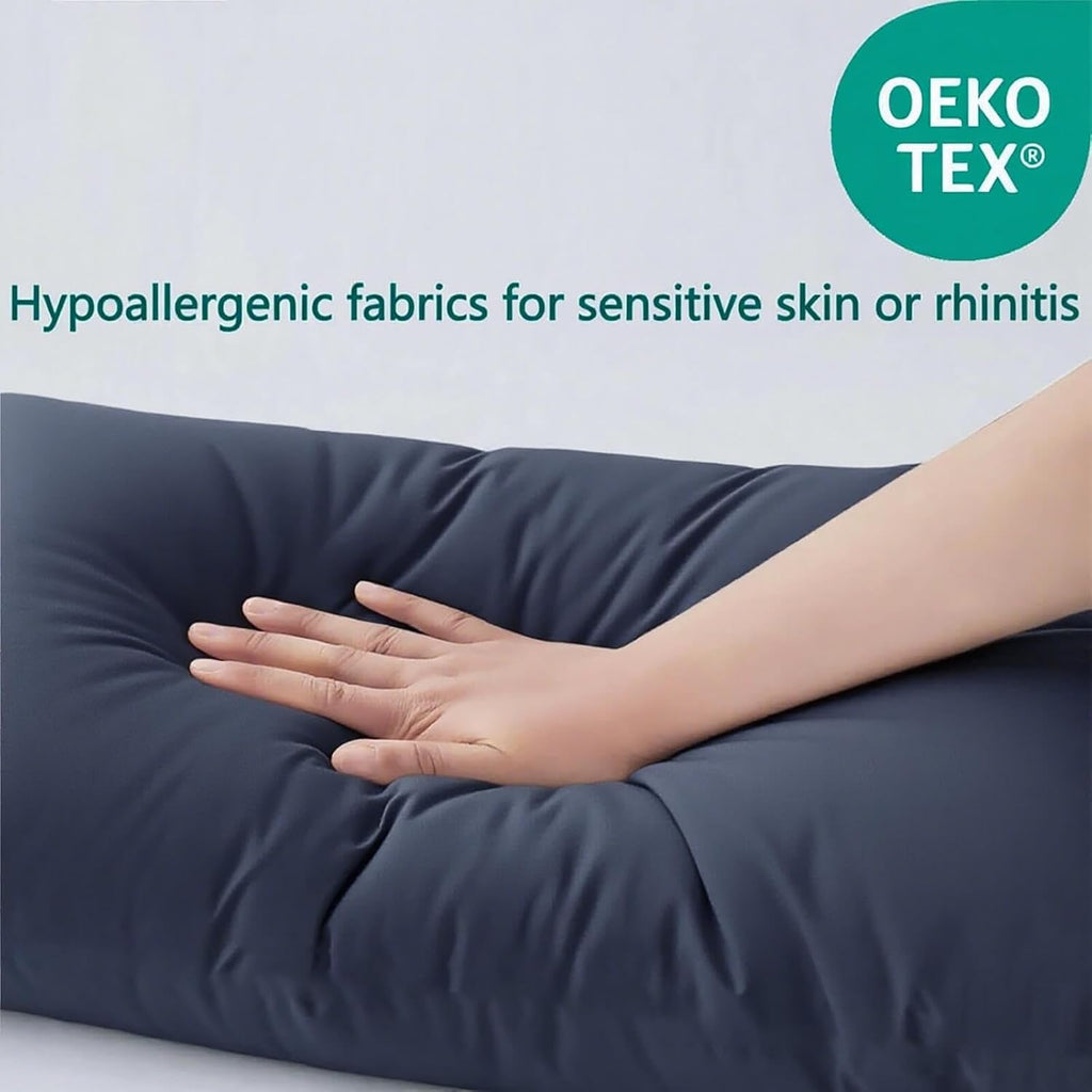Flat Ultra Thin Bed Pillows Standard/Queen Size Pillow Set of 2 Extra Soft Down Alternative for Stomach Back Sleeper Dark Blue