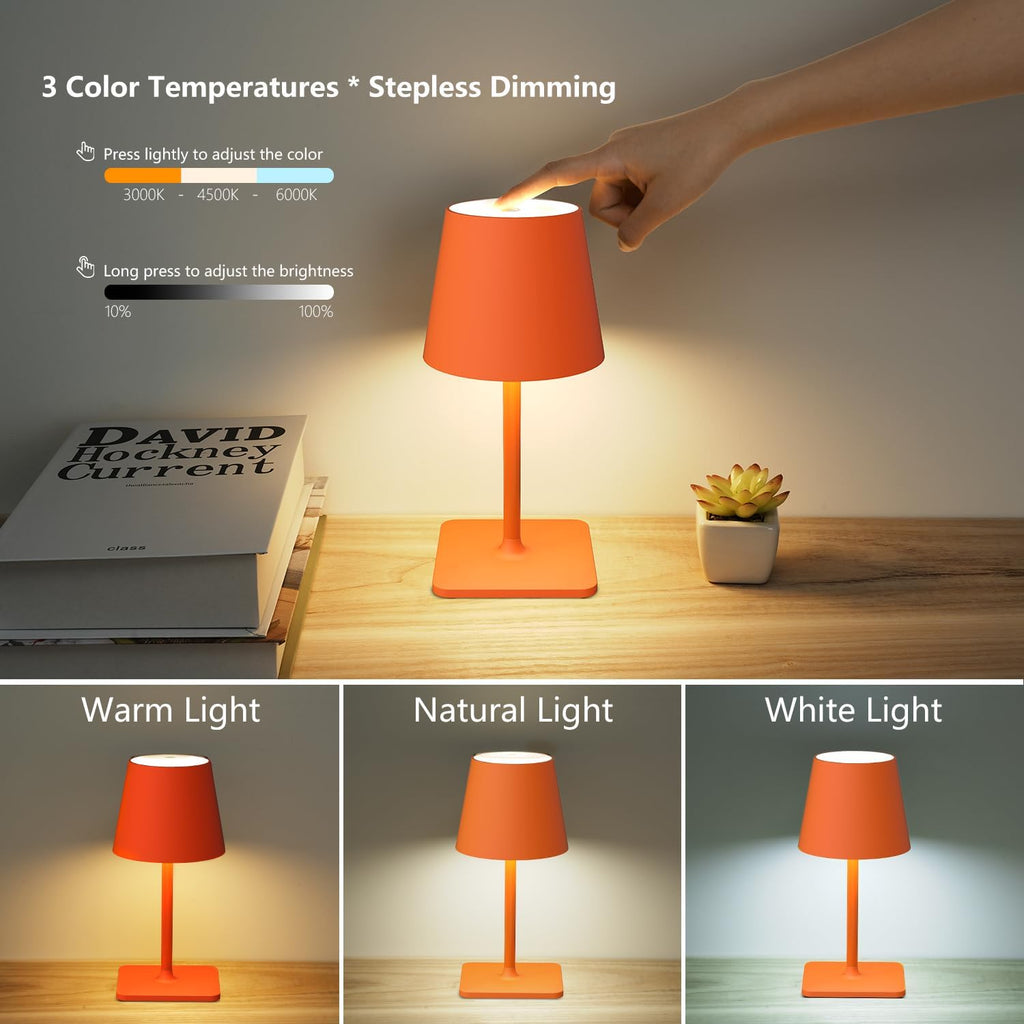 Yogaret Orange Cordless Table Lamp Set of 2-3 Way and Stepless Dimmable - for Restaurant Dining Bedroom Home Bar