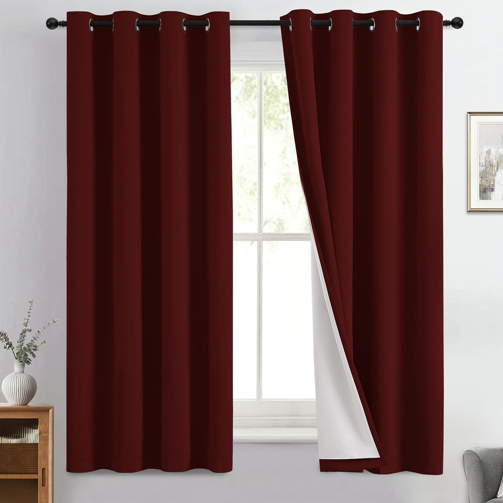 Yakamok 100% Blackout Curtain Panels 63 inches Cold and Light Blocking Drapes for Nursery, 2 Thick Layers Thermal Insulated Draperies (2 Pi…