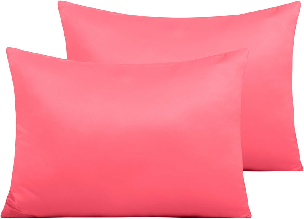 Ntbay Zippered Satin Pillow Cases for Hair and Skin, Luxury Standard Hidden Zipper Pillowcases Set of 2, 20x26 Inches, Coral Pink 26 Inches…