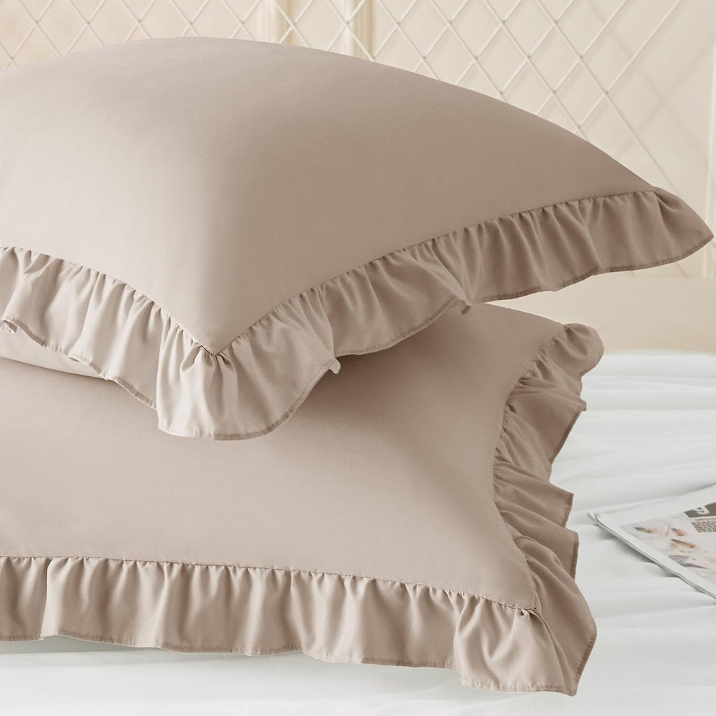 KKJIAF Ruffle Pillow Cases 26x26 Inches, Khaki Square Ruffled Pillow Covers Set of 2, Microfiber Wrinkle Resistant Pillow Shams with…