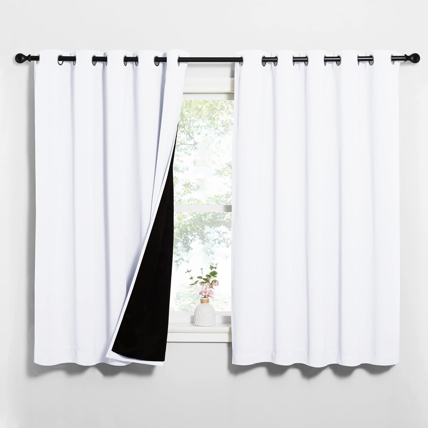Nicetown White 100% Blackout Lined Curtains, 2 Thick Layers Completely Blackout Window Treatment Thermal Insulated Drapes for Kitchen/Bedro…