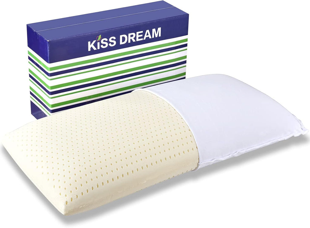 Kiss Dream Talalay Latex Pillow, Medium Firm Support for Neck and Shoulder, Bread Shaped Cooling Bed Pillow with Cotton Cover, Oeko-TEX Ce…