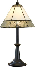 J Devlin Glass Art Lam 639 TB Tiffany Stained Glass Table Lamp Curved Ivory Opal with Etching Dresser Bedside Accent Lighting