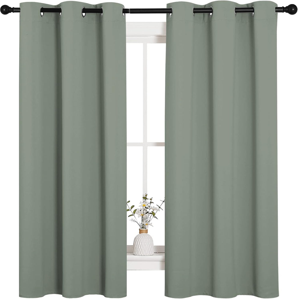 NICETOWN Greyish Green Nursery Essential Thermal Insulated Solid Grommet Top Blackout Short Curtains/Drapes for Son's Room (1 Pair, 42 x…