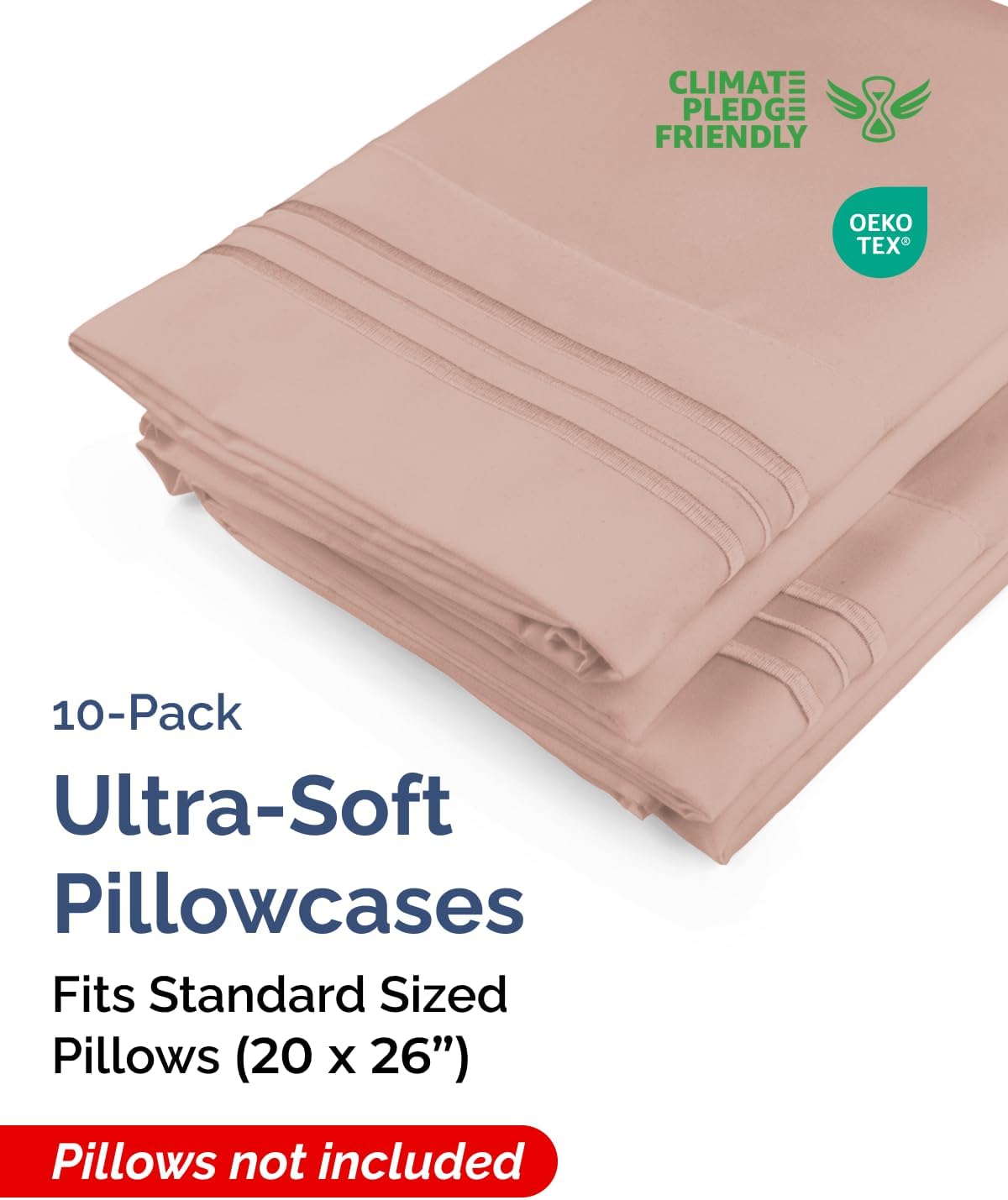 Standard Pillow Cases Set of 10 - Ultra Soft Hotel Quality Pillowcase Covers - Comfy, Cozy & Wrinkle Free - Shrink, Stain & Fade…