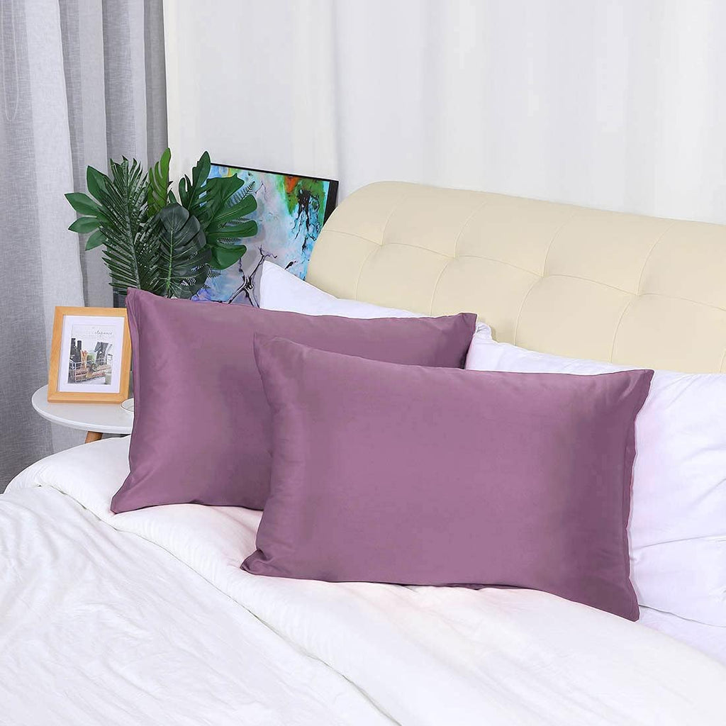 uxcell King Satin Pillowcase with Zipper, Super Soft and Luxury, Silky Pillow Cases Covers Set of 2, 21"x37", Mauve