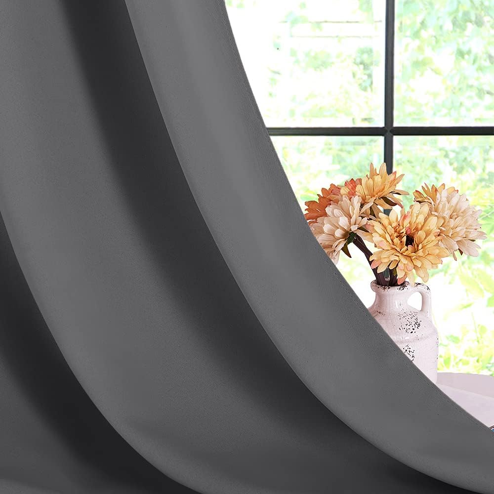NICETOWN Grey Blackout Curtain Panels for Bedroom, 2 Panels, W42 x L60 inches, Grey, Thermal Insulated Grommet Top Blackout Draperies and…