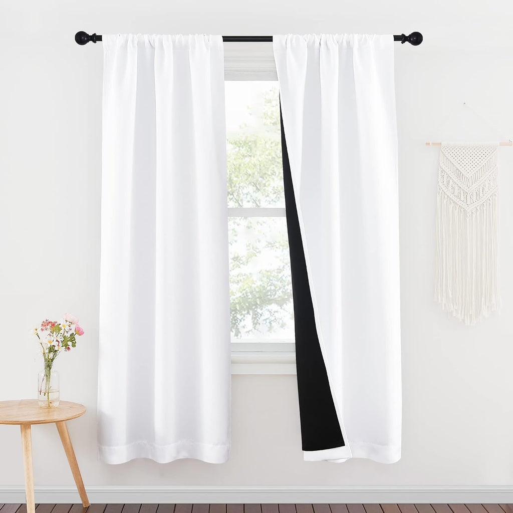 Nicetown 100% Blackout Window Curtain Panels, Rod Pocket Full Light Blocking Drapes with Black Liner for Nursery, 72 inches Drop Thermal In…