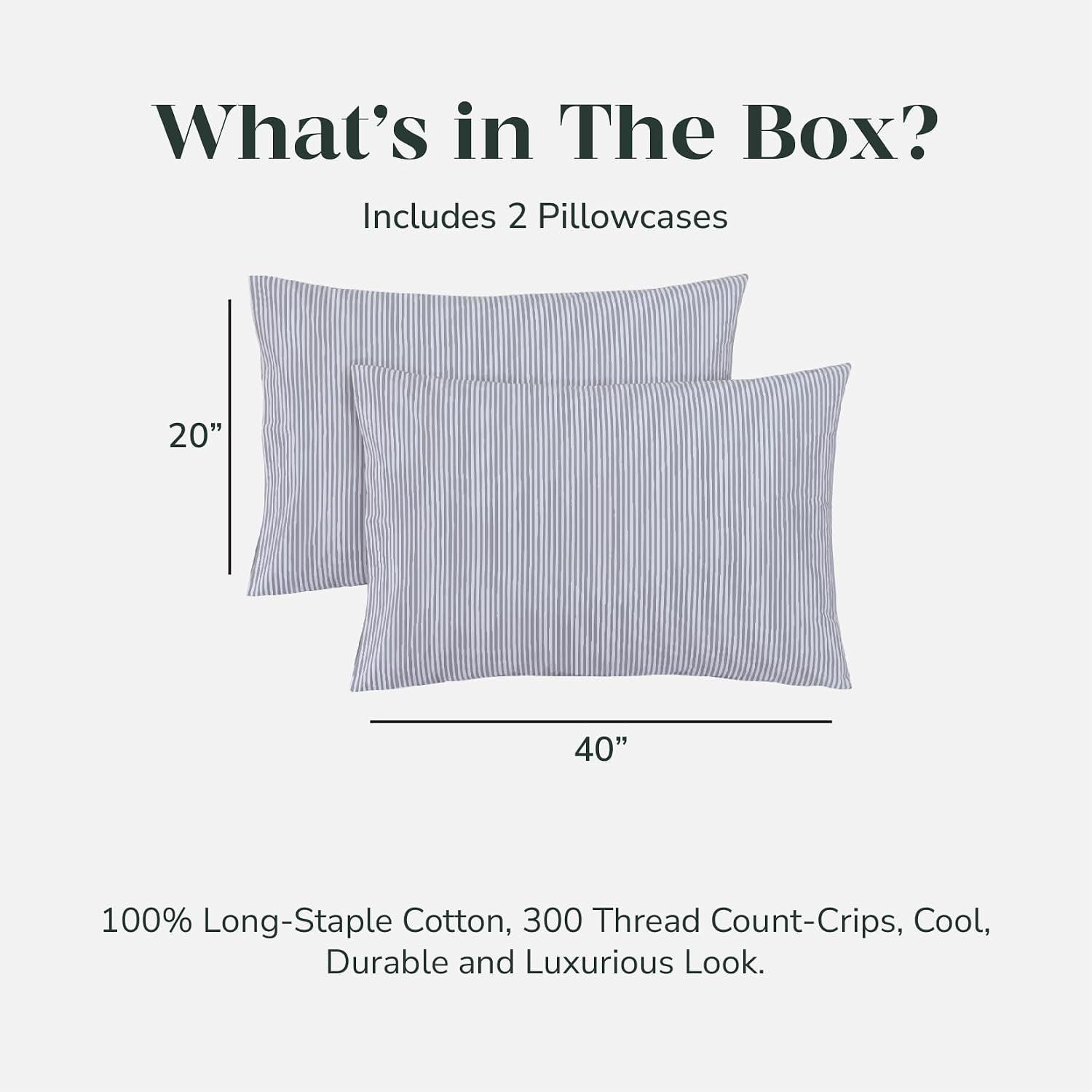 FEATHER & STITCH NEW YORK 100% Cotton 2 Piece King Pillow Cases, 300TC Ultra-Soft Pillowcases with Envelope Closure, Wrinkle- Fade- Stain…
