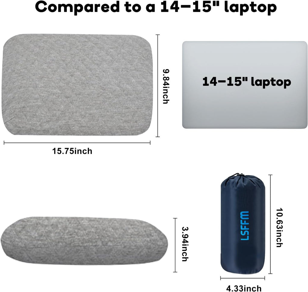 Memory Foam Travel Pillow 9.8"x15.7" Compact Camping Pillow, Stable & Supportive, Washable Double-Layer Cover with Carry Bag, for…