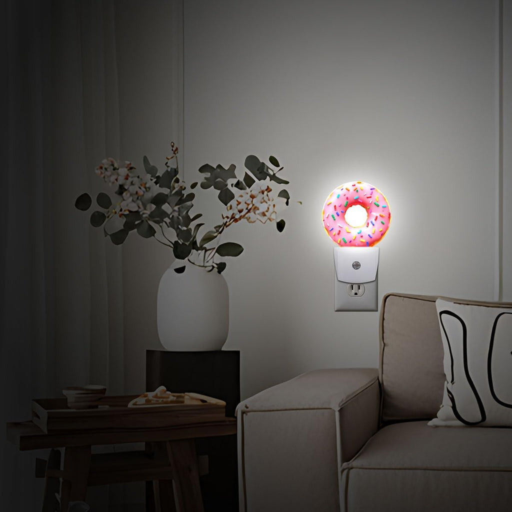Pink Sweet Donut Plug in Night Light Auto Light Round Lamps Energy Saving Gift for Women Men Friends