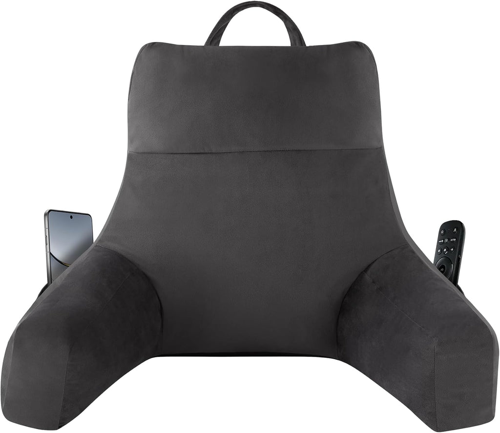 Ipynbap Reading Pillow with Arms for Adults, Back Pillow for Bed Sitting Up, Shredded Memory Foam Backrest Pillow with Pockets & Removable…