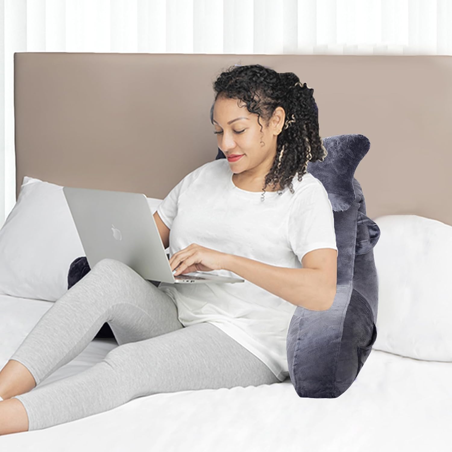 SLIGUY Reading Pillow for Sitting in Bed Couch Adult, Back Pillow with arm Support and Pockets, Adult Back Pillow Bed Chair for Bed Rest…