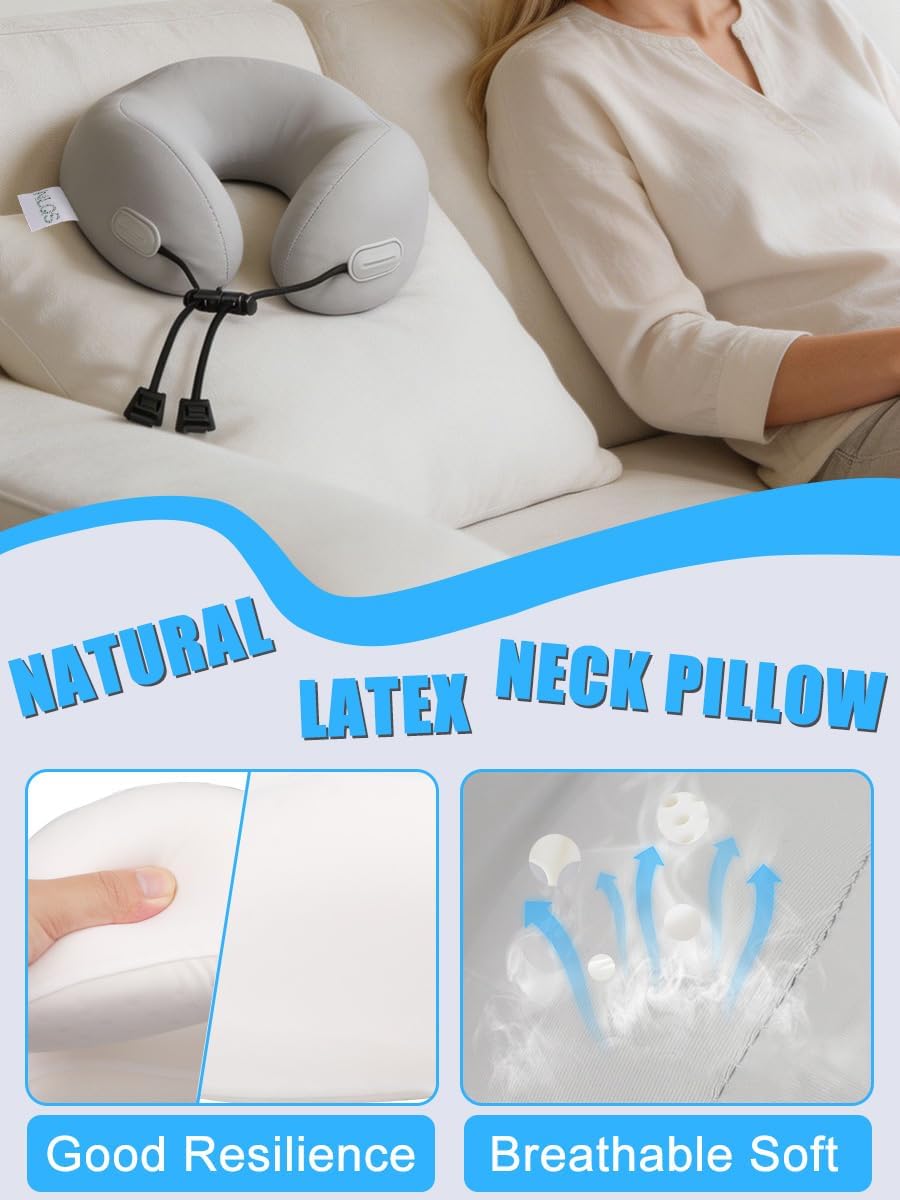 Nlqs Travel Neck Pillow for Airplanes, Natural Latex Neck Pillow, Comfortable Body Positioner, Supports Head and Neck, Travel Essentials fo…