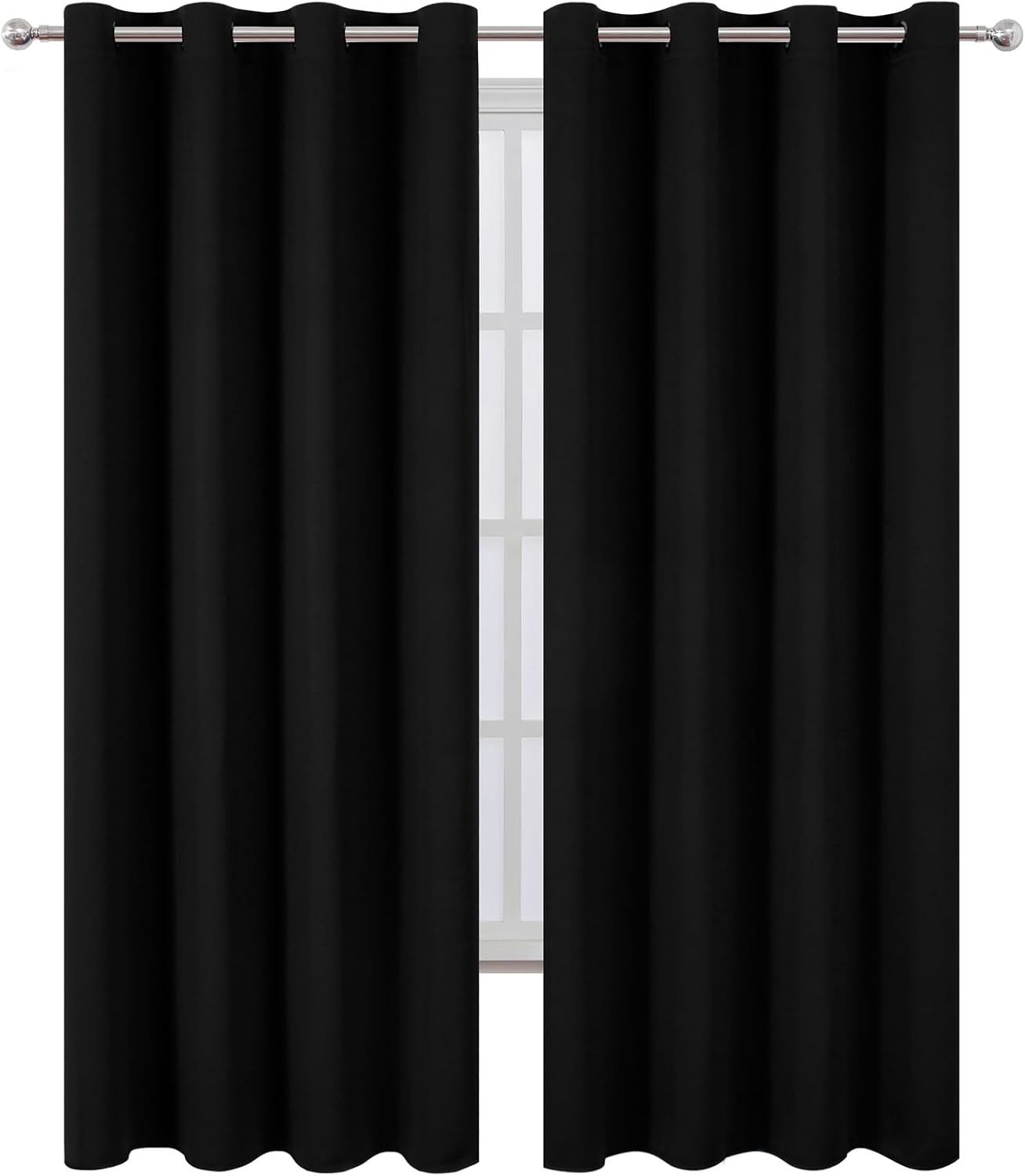 Lemomo Blackout Curtains 52 x 120 Inch Long Black Curtains Set of 2 Panels Room Darkening Curtains for Bedroom and Living Room 120 Inch Bla…