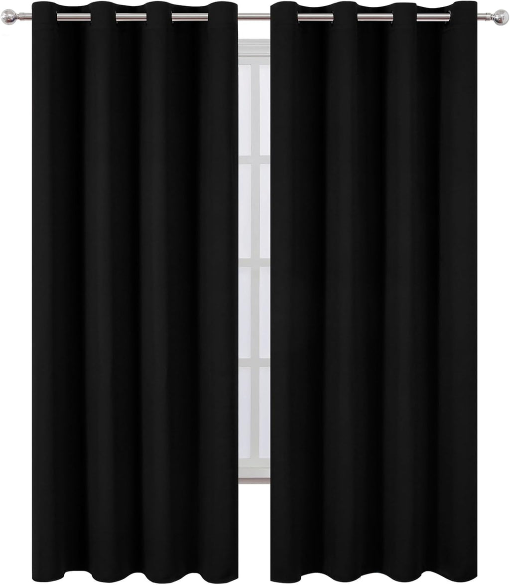 Lemomo Blackout Curtains 52 x 90 Inch Long Black Curtains Set of 2 Panels Room Darkening Curtains for Bedroom and Living Room 90 Inch Black
