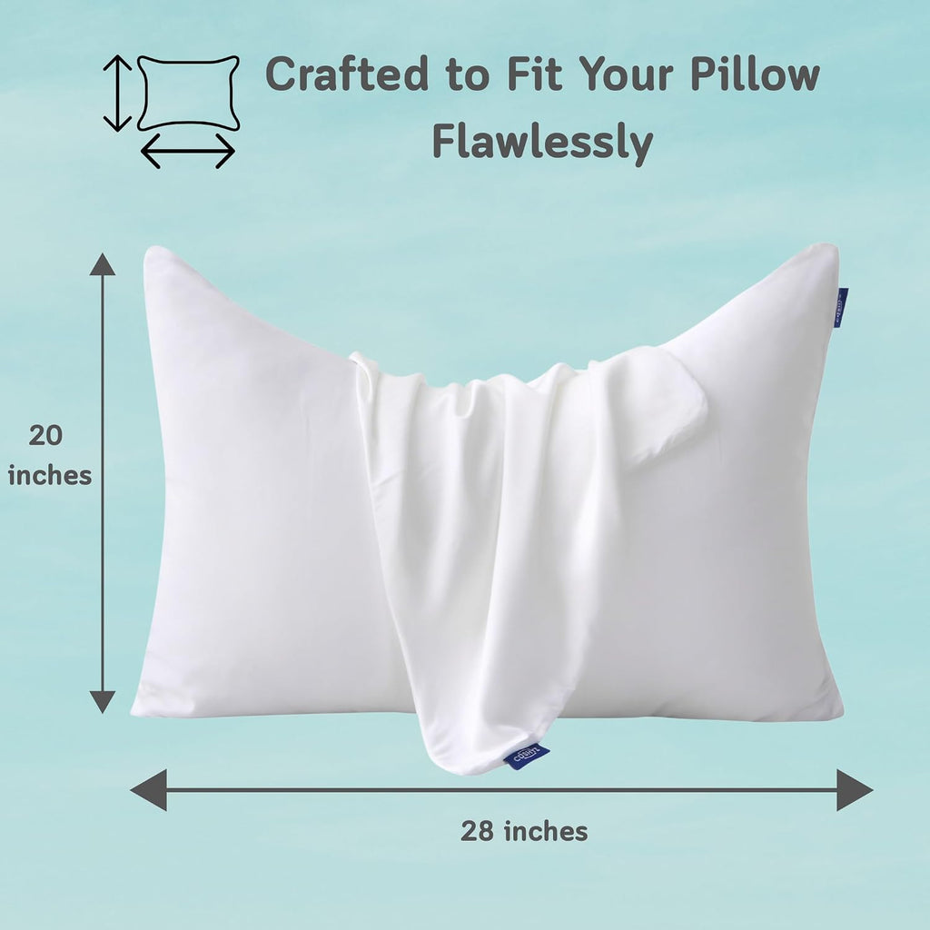 Cooling Pillow Covers for Curved Pillows – 2-Pack 28x20 Pearl White Moon-Shaped Zippered Pillowcases, 100% Rayon Derived from Bamboo…
