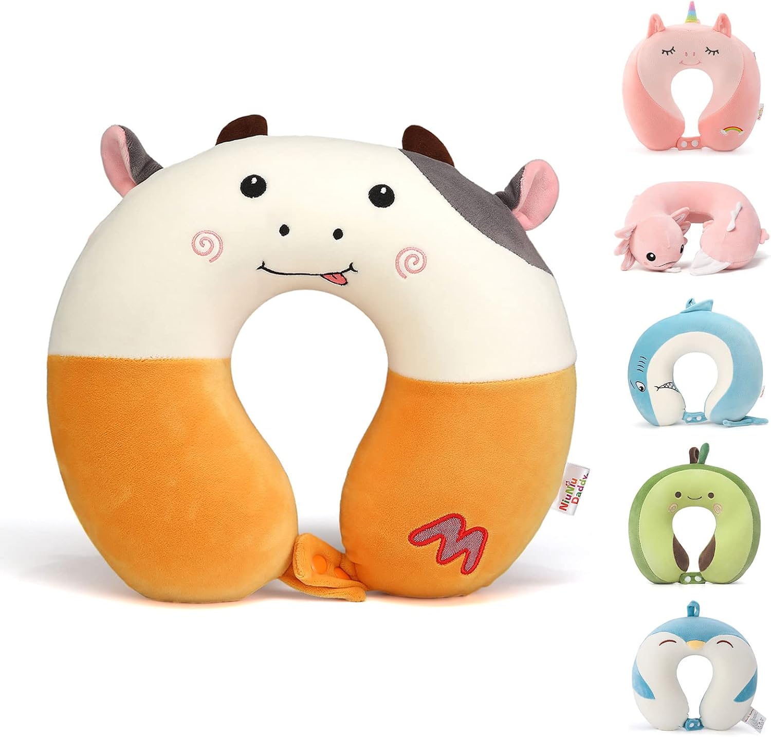 NiuniuDaddy Niuniu Daddy Kids Travel Neck Pillow - Memory Foam Neck and Chin Support for Airplane, Car, Road Trips - Cute Cow Design, Airpl…