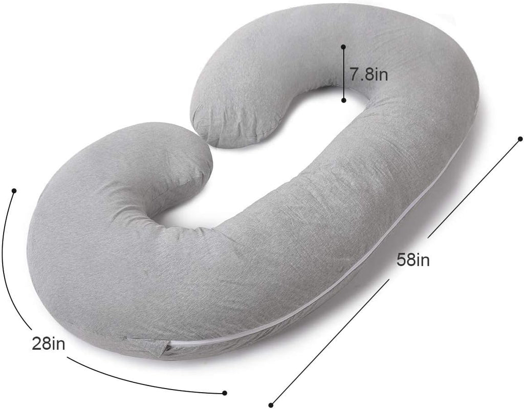 INSEN Pregnancy Pillow for Sleeping, Maternity Pillow with Jersey Cotton Cover, C Shaped Body Pillow for Pregnant (Natural Gray)